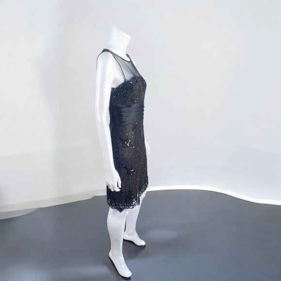BCBGMAXAZRIA Cocktail Dress Black Sequins, Satin, and Lace, Size 6 - Picture 9 of 15